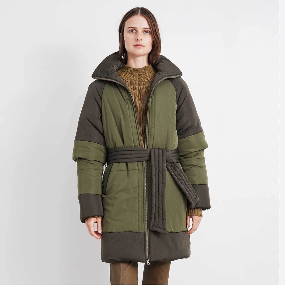 Apiece Apart Olive Green Vivara Tie Waist Puffer Coat